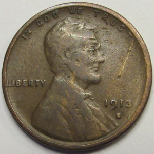 1913 S Lincoln Wheat Cent - antique low mintage San Francisco mintmark penny