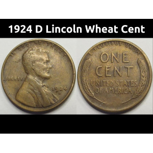 1924 D Lincoln Wheat Cent - antique Denver mintmark American wheat penny