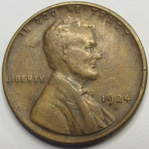 1924 D Lincoln Wheat Cent - antique Denver mintmark American wheat penny