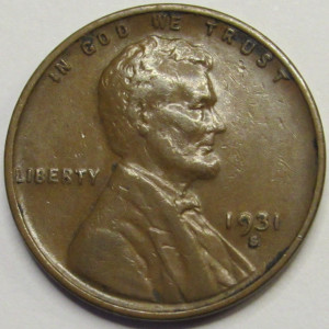 1931 S Lincoln Wheat Cent - antique key date low mintage American wheat penny