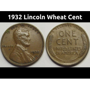 1932 Lincoln Wheat Cent - antique Great Depression era American wheat penny