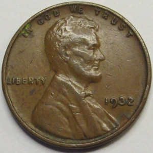 1932 Lincoln Wheat Cent - antique Great Depression era American wheat penny