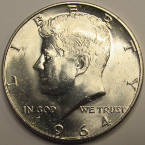 1964 D JFK Half Dollar - antique first year of mintage uncirculated silver coin