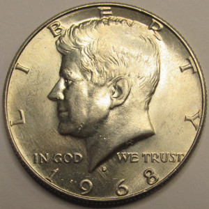 1968 D JFK Half Dollar - 40 percent silver uncirculated American coin