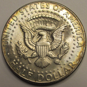 1969 D JFK Half Dollar - antique 40 percent silver Denver mintmark toned coin