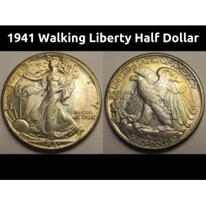1941 Walking Liberty Half Dollar - uncirculated toned American silver coin
