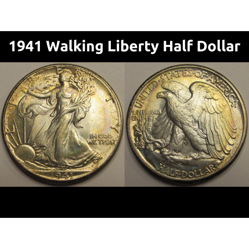 1941 Walking Liberty Half Dollar - uncirculated toned American silver coin