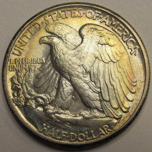 1941 Walking Liberty Half Dollar - uncirculated toned American silver coin