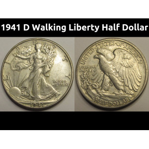 1941 D Walking Liberty Half Dollar - antique better condition American silver coin