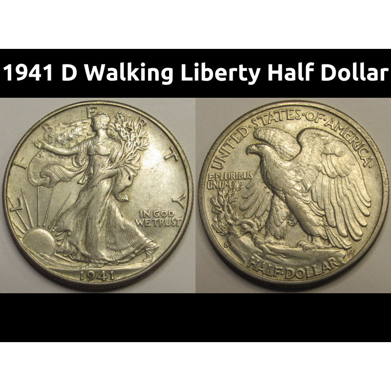 1941 D Walking Liberty Half Dollar - antique better condition American silver coin