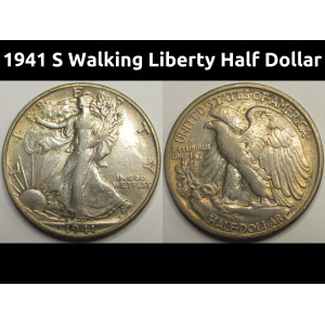 1941 S Walking Liberty Half Dollar - antique San Francisco mintmark American silver coin