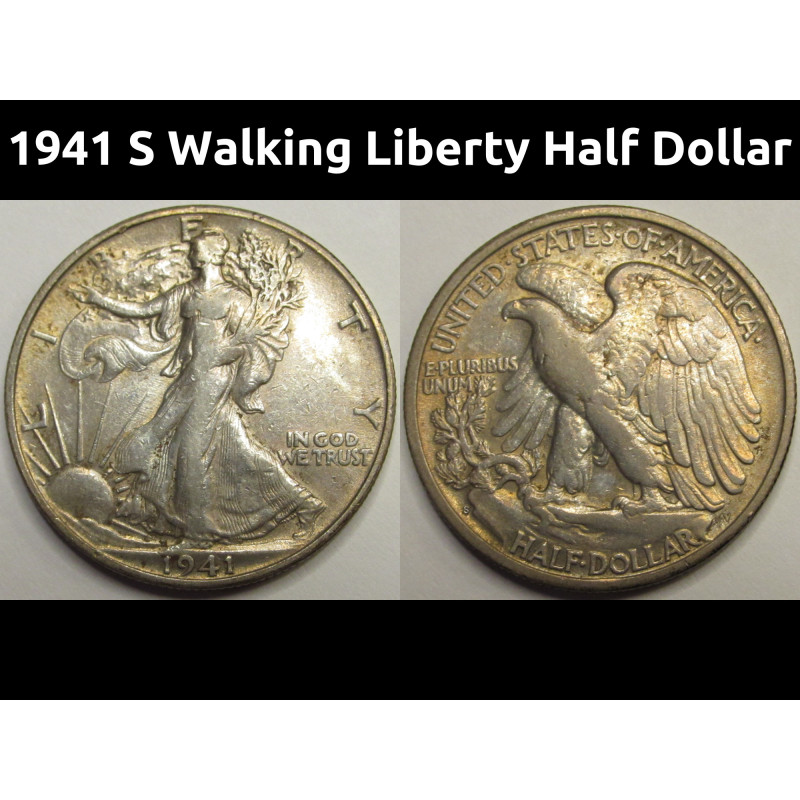 1941 S Walking Liberty Half Dollar - antique San Francisco mintmark American silver coin