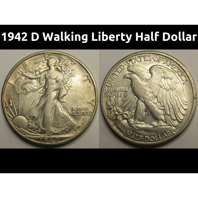 1942 D Walking Liberty Half Dollar - antique Denver mintmark better condition coin