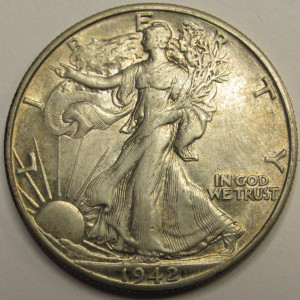 1942 D Walking Liberty Half Dollar - antique Denver mintmark better condition coin