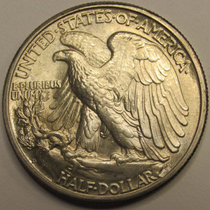 1947 D Walking Liberty Half Dollar - antique uncirculated flashy American silver coin
