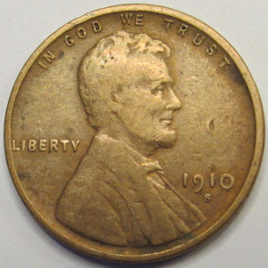 1910 S Lincoln Wheat Cent - antique better date San Francisco mintmark penny