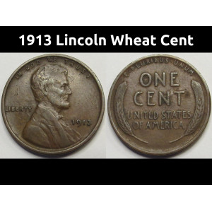 1913 Lincoln Wheat Cent - antique early date American wheat penny