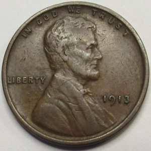 1913 Lincoln Wheat Cent - antique early date American wheat penny