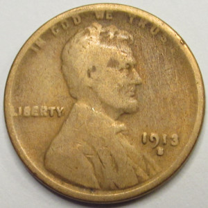 1913 S Lincoln Wheat Cent - antique San Francisco mintmark American wheat penny