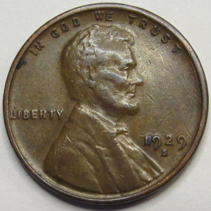 1929 S Lincoln Wheat Cent - antique higher grade San Francisco mintmark wheat penny