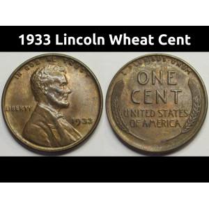 1933 Lincoln Wheat Cent - antique uncirculated Great Depression era American penny