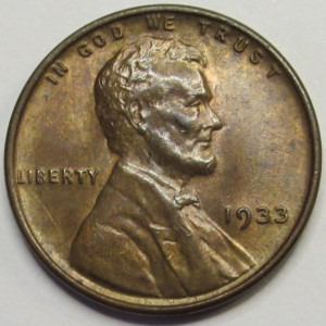 1933 Lincoln Wheat Cent - antique uncirculated Great Depression era American penny