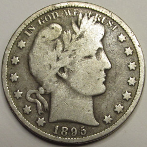 1895 Barber Half Dollar - antique old American pre 1900 silver half dollar