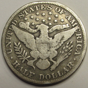 1895 Barber Half Dollar - antique old American pre 1900 silver half dollar