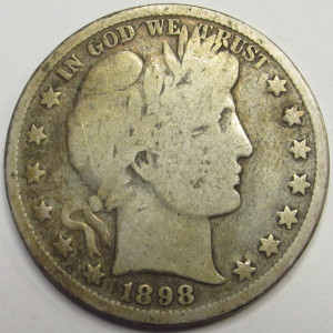 1898 Barber Half Dollar - antique 19th century American silver coin