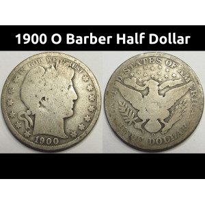1900 O Barber Half Dollar - antique better date American silver half dollar