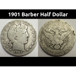 1901 Barber Half Dollar - antique American silver half dollar