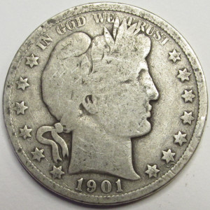 1901 Barber Half Dollar - antique American silver half dollar