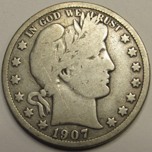 1907 D Barber Half Dollar - antique American silver coin