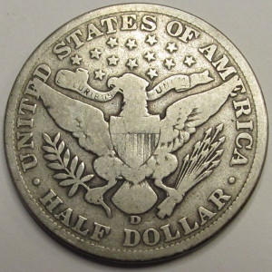1908 D Barber Half Dollar - antique Denver mintmark silver American coin