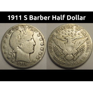 1911 S Barber Half Dollar - antique San Francisco mintmark American silver coin