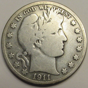 1911 S Barber Half Dollar - antique San Francisco mintmark silver coin