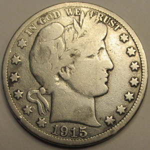 1915 S Barber Half Dollar - antique San Francisco mintmark silver coin
