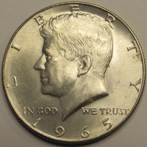 1965 JFK Half Dollar - 40 percent silver uncirculated American silver coin
