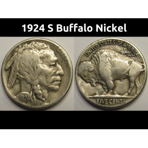 1924 S Buffalo Nickel - antique better date low mintage bison nickel