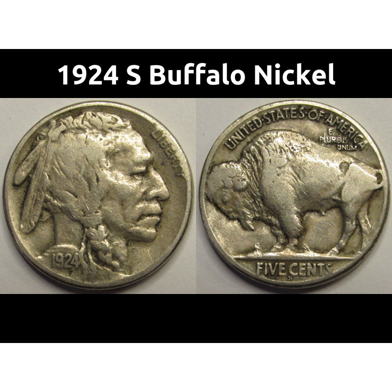 1924 S Buffalo Nickel - antique better date low mintage bison nickel