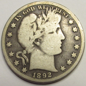 1892 S Barber Half Dollar - antique first year of issue San Francisco mintmark coin