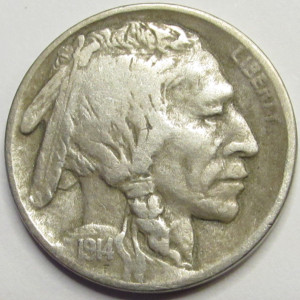 1914 S Buffalo Nickel - antique better date American Indian nickel