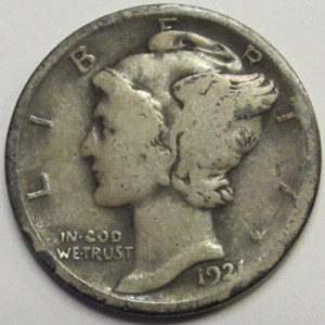 1921 Mercury Dime - antique key date American silver coin