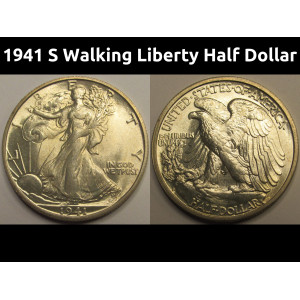 1941 S Walking Liberty Half Dollar - antique uncirculated American silver coin