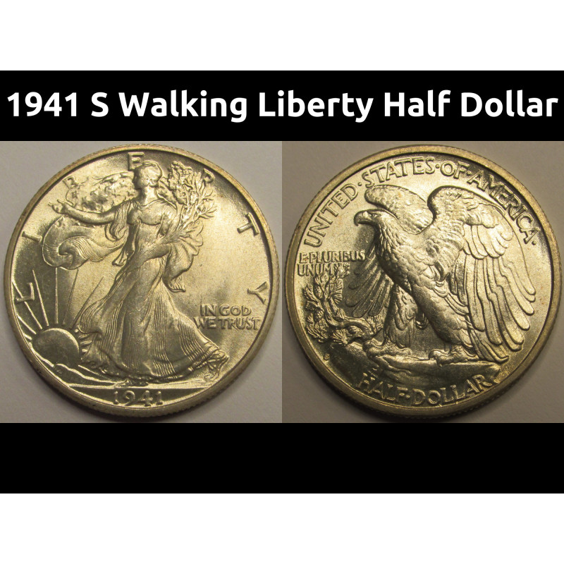 1941 S Walking Liberty Half Dollar - antique uncirculated American silver coin