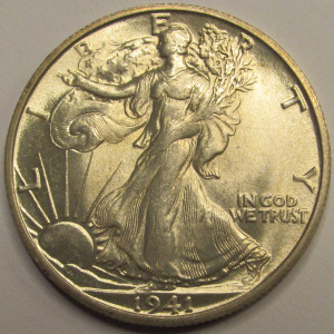 1941 S Walking Liberty Half Dollar - antique uncirculated American silver coin