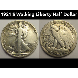 1921 S Walking Liberty Half Dollar - antique key date San Francisco mintmark coin
