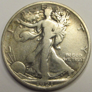 1921 S Walking Liberty Half Dollar - antique key date San Francisco mintmark coin