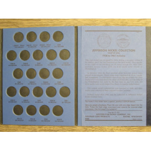 Whitman coin folder for Jefferson Nickels from 1938 to 1961 - vintage display