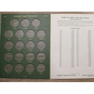 Whitman vintage green album for Barber Half Dollars - 1892-1915